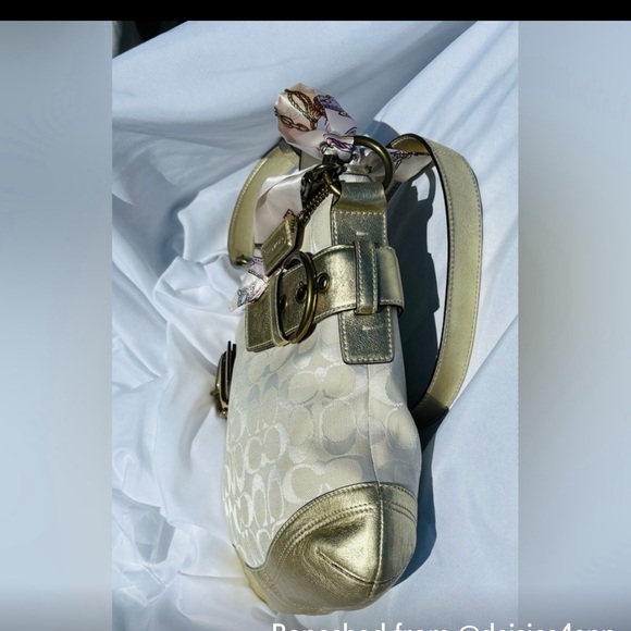 Coach Vintage Signature 3574 Gold Bag - EUC gold trim  with canvas - Picture 6 of 11